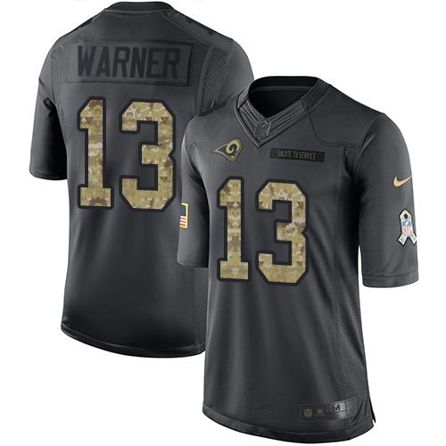 Nike Rams #13 Kurt Warner Black Men's Stitched NFL Limited 2016 Salute to Service Jersey